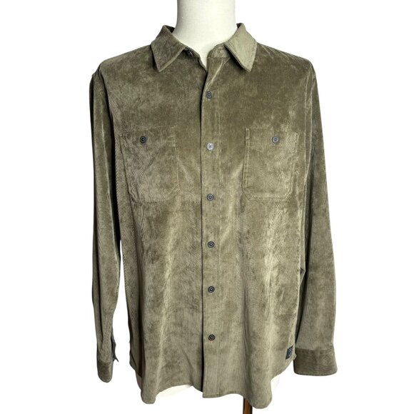 Weatherproof Vintage Corduroy Button Up Shirt Large Green Soft Microfiber Pocket - Picture 1 of 9